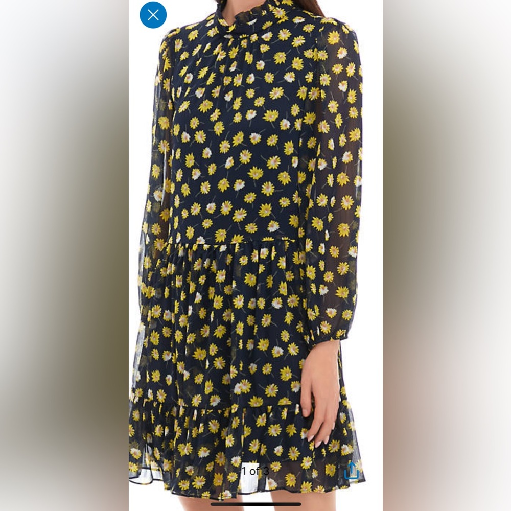 NWOT Maison Tara Drop Waist Navy with Lemon Daisy Dress - Picture 2 of 4
